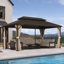 PURPLE LEAF  Outdoor Hardtop Gazebo Bronze Aluminum Frame Galvanized Steel Double Roof for Patio Pool with Reinforcement Support Rod