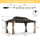 PURPLE LEAF Outdoor Hardtop Gazebo Bronze Metal Frame Galvanized Steel Double Roof with Lights-milky
