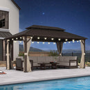 PURPLE LEAF  Outdoor Hardtop Gazebo Bronze Metal Frame Galvanized Steel Double Roof with Lights-clear
