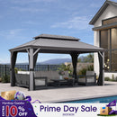 PURPLE LEAF Patio Gazebo for Pool Light Grey Hardtop Galvanized Steel Roof with Upgraded Curtains