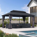 PURPLE LEAF Grey Hardtop Gazebo with Heavy Duty Galvanized Steel Double Roof with Reinforcement Support Rod