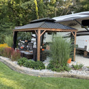 PURPLE LEAF Hardtop Gazebo for Patio Wood Grain Aluminum Frame Awning with Netting
