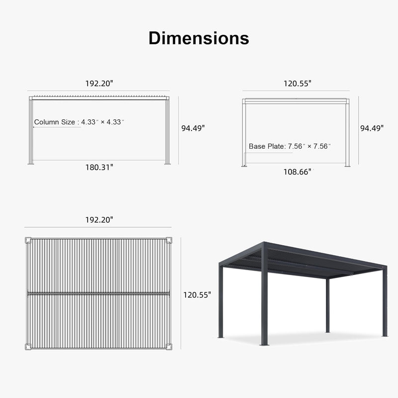 PURPLE LEAF Louvered Pergola Outdoor Aluminum Pergola with Adjustable Roof for Deck Backyard Garden Hardtop Gazebo