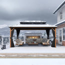 PURPLE LEAF Metal Gazebo Double Roof Wood Grain Aluminum Frame with Curtains and Netting