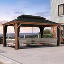 PURPLE LEAF Hardtop Gazebo for Patio Wood Grain Aluminum Frame Awning with Reinforcement Support Rod