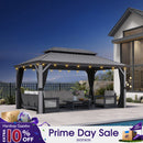 PURPLE LEAF Patio Gazebo for Pool Light Grey Hardtop Galvanized Steel Roof with String Lights-clear