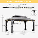 PURPLE LEAF Patio Gazebo for Pool Light Grey Hardtop Galvanized Steel Roof with String Lights-clear