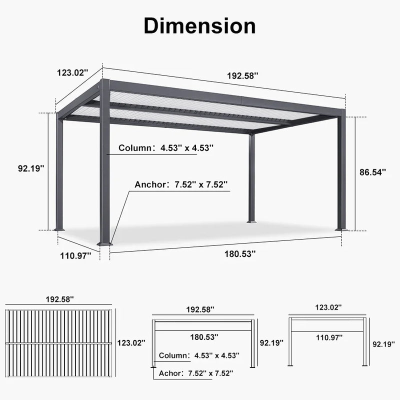 PURPLE LEAF Outdoor Louvered Pergola Patio Sun Shade Shelter with Adjustable Hardtop Patio Pergola Gray Frame White Roof