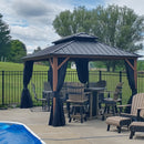 PURPLE LEAF Metal Gazebo Double Roof Wood Grain Aluminum Frame with Curtains and Netting with Lights-clear