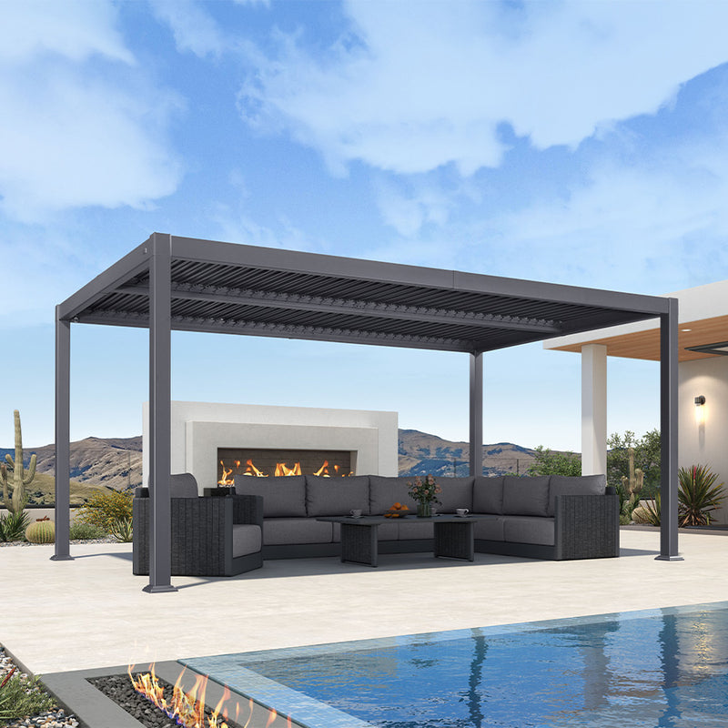 PURPLE LEAF Outdoor Louvered Pergola Patio Sun Shade Shelter with Adjustable Hardtop Patio Pergola Grey