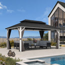 PURPLE LEAF Modern Gazebo Grey Hardtop Galvanized Steel Double Roof White Aluminum Poles with Curtains and Netting