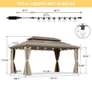 PURPLE LEAF Deck Gazebo Champagne Hardtop Metal Frame Double Roof with Curtains and Netting with Lights-milky