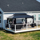 PURPLE LEAF Grey Hardtop Gazebo with Heavy Duty Galvanized Steel Double Roof with Netting and Curtains