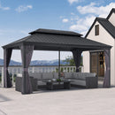 PURPLE LEAF Patio Gazebo for Backyard Grey Hardtop Galvanized Steel Roof Awning with Reinforcement Support Rod