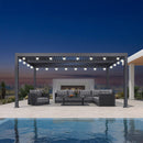 PURPLE LEAF Caesar Louvered Pergola with Milky String Lights Patio Aluminum Pergola with Independent Adjustable Rainproof Roof Hardtop Pergola for Outdoor Deck Garden Yard