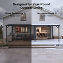 PURPLE LEAF Lean to Gazebo Metal Roof Patio Cover Built-in Drain Slots Wall Mounted Gazebo for Outdoor Extension