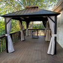 PURPLE LEAF Outdoor Hardtop Gazebo Bronze Aluminum Frame Galvanized Steel Double Roof with Lights-milky