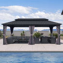 PURPLE LEAF Grey Hardtop Gazebo with Heavy Duty Galvanized Steel Double Roof with Netting and Curtains