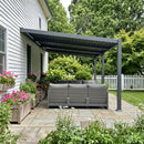 PURPLE LEAF Caesar Wall Mounted Louvered Pergola, All-Aluminum Patio Cover with Adjustable Roof, Hidden Gutter Drainage, Lean-to Pergola for Deck, Backyard, Porch, Dark Gray