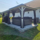 PURPLE LEAF Modern Gazebo Grey Hardtop Galvanized Steel Double Roof White Aluminum Poles with Curtains and Netting with Lights-milky