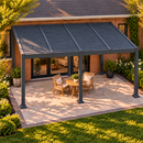 PURPLE LEAF Caesar Lean to Louvered Pergola, Slanted Roof Aluminum Patio Pergola with Adjustable Louvers and Hidden Drainage, Heavy-Duty Gazebo with a Wall Mounted Look for Patios,Backyards Decks,Gray
