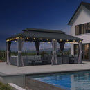 PURPLE LEAF Patio Gazebo for Backyard Grey Hardtop Galvanized Steel Roof Awning String Lights-milky