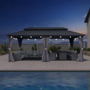 PURPLE LEAF Grey Hardtop Gazebo with Heavy Duty Galvanized Steel Double Roof with String Lights-milky