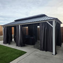 PURPLE LEAF Modern Gazebo Grey Hardtop Galvanized Steel Double Roof White Aluminum Poles with Curtains and Netting with Lights-clear