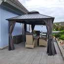 PURPLE LEAF Grey Hardtop Gazebo with Heavy Duty Galvanized Steel Double Roof with Netting and Curtains