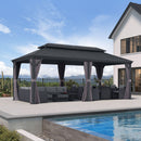 PURPLE LEAF Patio Gazebo for Backyard Grey Hardtop Galvanized Steel Roof Awning with Upgrade Curtain