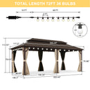 PURPLE LEAF Outdoor Hardtop Gazebo Bronze Metal Frame Galvanized Steel Double Roof with Lights-milky