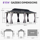 PURPLE LEAF Modern Gazebo Grey Hardtop Galvanized Steel Double Roof White Aluminum Poles with Curtains and Netting with Lights-clear