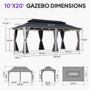 PURPLE LEAF Modern Gazebo Grey Hardtop Galvanized Steel Double Roof White Aluminum Poles with Curtains and Netting with Lights-clear
