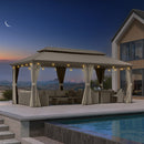 PURPLE LEAF Deck Gazebo Champagne Hardtop Metal Frame Double Roof with Curtains and Netting with Lights-clear