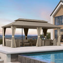 PURPLE LEAF Deck Gazebo Champagne Hardtop Metal Frame Double Roof with Curtains Netting and Reinforcement Support Rods