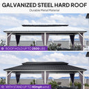 PURPLE LEAF Modern Gazebo Grey Hardtop Galvanized Steel Double Roof White Aluminum Poles with Curtains and Netting