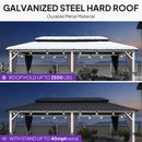 PURPLE LEAF Modern Gazebo Grey Hardtop Galvanized Steel Double Roof White Aluminum Poles with Curtains and Netting with Lights-clear