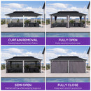 PURPLE LEAF Modern Gazebo Grey Hardtop Galvanized Steel Double Roof White Aluminum Poles with Curtains and Netting