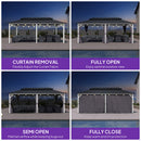 PURPLE LEAF Modern Gazebo Grey Hardtop Galvanized Steel Double Roof White Aluminum Poles with Curtains and Netting with Lights-clear