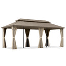 PURPLE LEAF Deck Gazebo Champagne Hardtop Metal Frame Double Roof with Curtains Netting and Reinforcement Support Rods