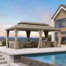 PURPLE LEAF Deck Gazebo Champagne Hardtop Metal Frame Double Roof with Curtains and Netting