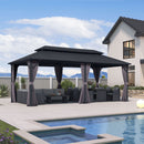 PURPLE LEAF Grey Hardtop Gazebo with Heavy Duty Galvanized Steel Double Roof with Netting and Curtains