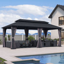 PURPLE LEAF Grey Hardtop Gazebo with Heavy Duty Galvanized Steel Double Roof with Reinforcement Support Rod