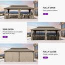 PURPLE LEAF Deck Gazebo Champagne Hardtop Metal Frame Double Roof with Curtains and Netting