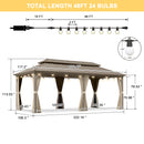 PURPLE LEAF Deck Gazebo Champagne Hardtop Metal Frame Double Roof with Curtains and Netting with Lights-milky