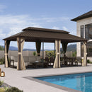 PURPLE LEAF  Outdoor Hardtop Gazebo Bronze Aluminum Frame Galvanized Steel Double Roof for Patio Pool with Reinforcement Support Rod
