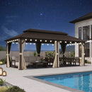 PURPLE LEAF  Outdoor Hardtop Gazebo Bronze Metal Frame Galvanized Steel Double Roof with Lights-clear