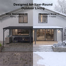PURPLE LEAF Lean to Gazebo Metal Roof Patio Cover Built-in Drain Slots Wall Mounted Gazebo for Outdoor Extension
