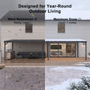 PURPLE LEAF Lean to Gazebo Metal Roof Patio Cover Built-in Drain Slots Wall Mounted Gazebo for Outdoor Extension