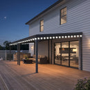 PURPLE LEAF Lean to Gazebo Metal Roof Patio Cover Built-in Drain Slots Wall Mounted Gazebo with Lights-milky for Outdoor Extension
